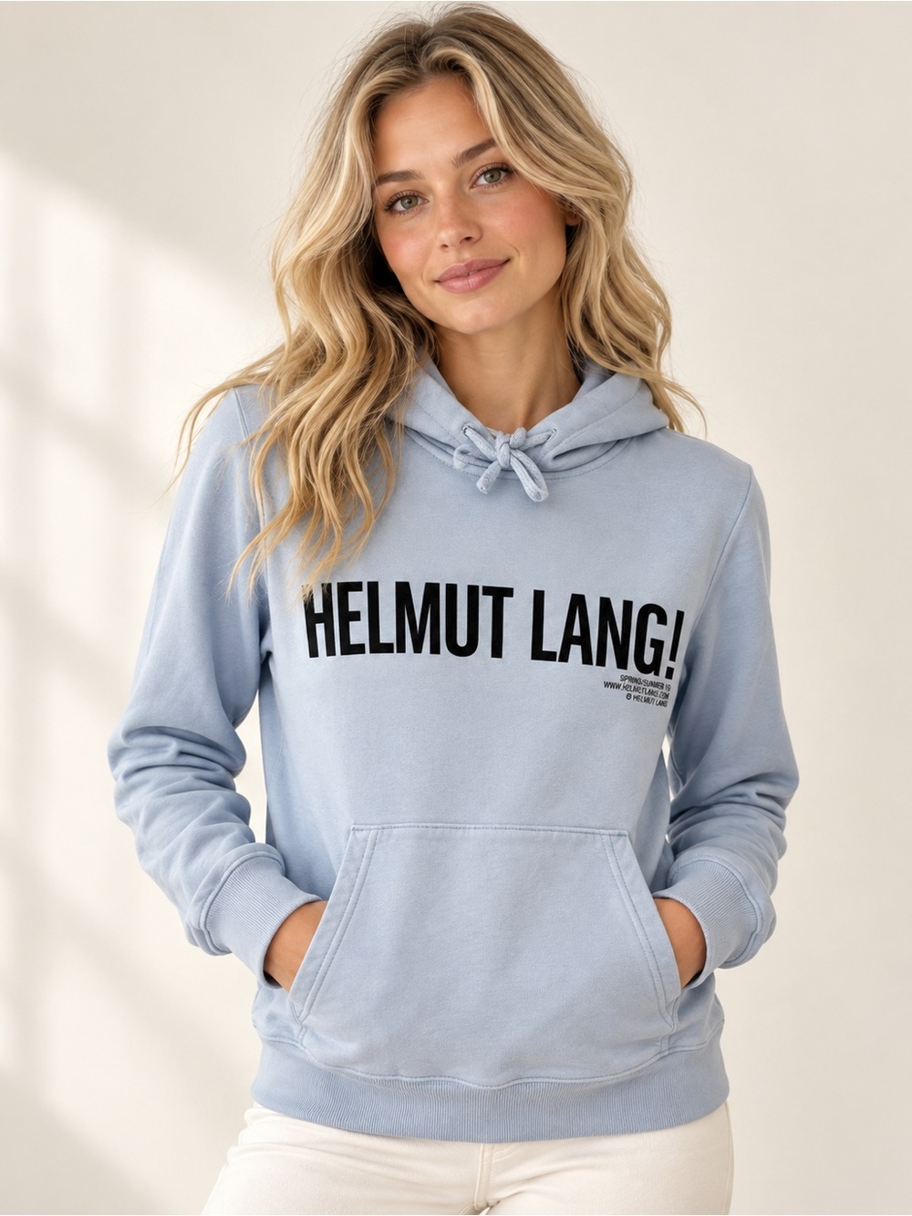 Helmut Lang Exclamation Hoodie SS19 Light Blue XS $275 Retail
